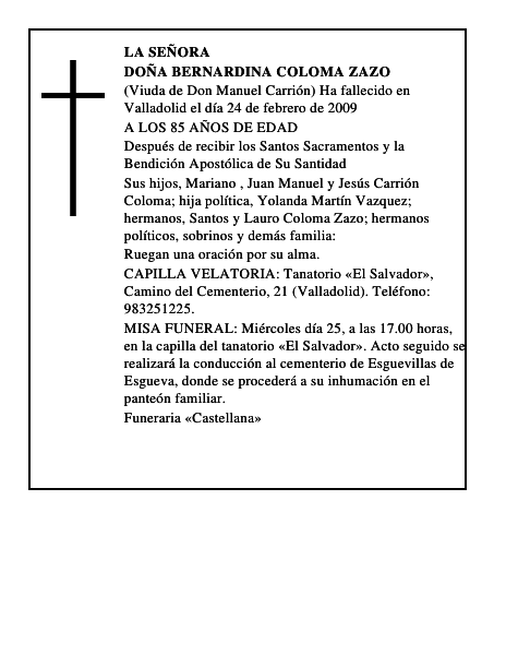 DOÑA BERNARDINA COLOMA ZAZO