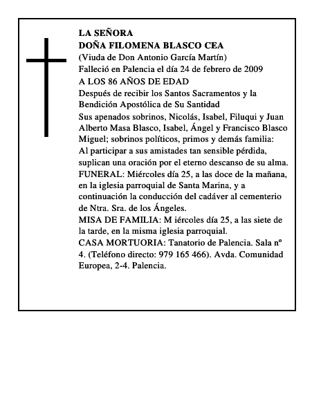DOÑA FILOMENA BLASCO CEA