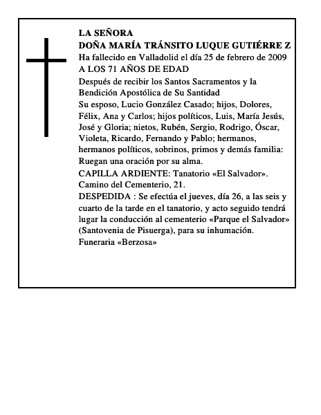 DOÑA MARÍA TRÁNSITO LUQUE GUTIÉRRE Z