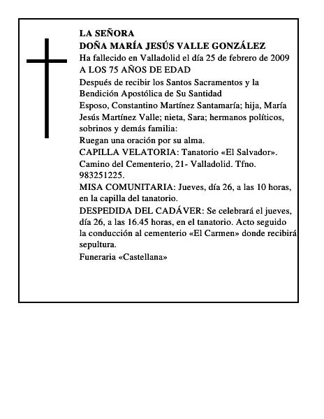 DOÑA MARÍA JESÚS VALLE GONZÁLEZ