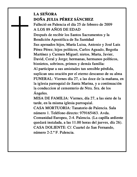DOÑA JULIA PÉREZ SÁNCHEZ
