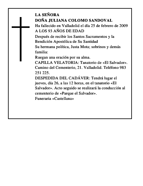 DOÑA JULIANA COLOMO SANDOVAL