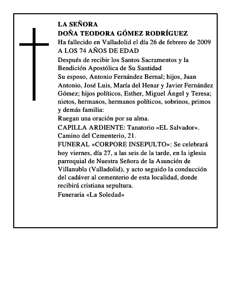 DOÑA TEODORA GÓMEZ RODRÍGUEZ