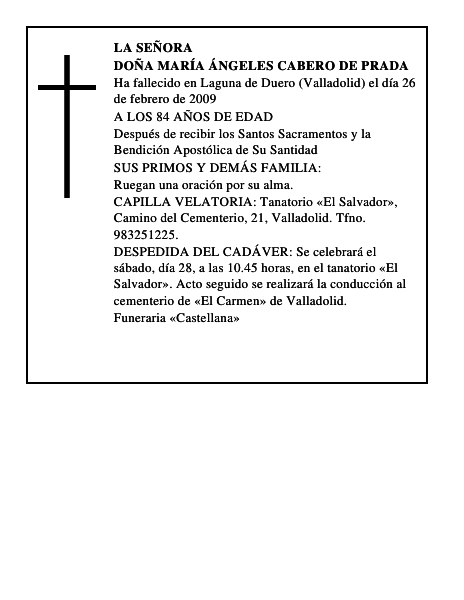 DOÑA MARÍA ÁNGELES CABERO DE PRADA