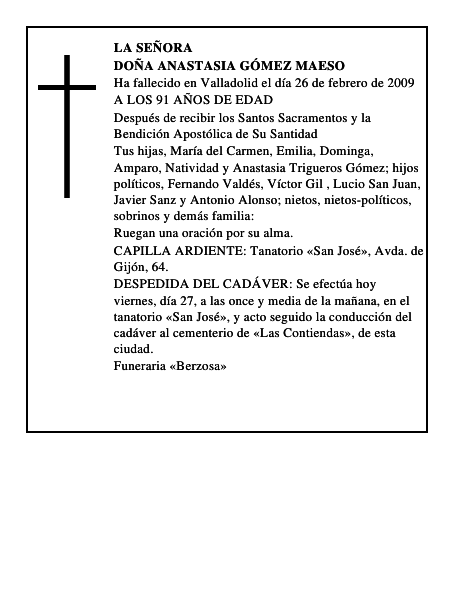 DOÑA ANASTASIA GÓMEZ MAESO