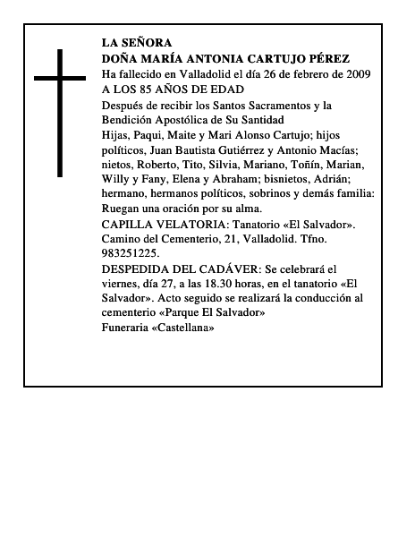 DOÑA MARÍA ANTONIA CARTUJO PÉREZ