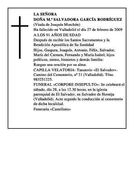DOÑA M.ª SALVADORA GARCÍA RODRÍGUEZ