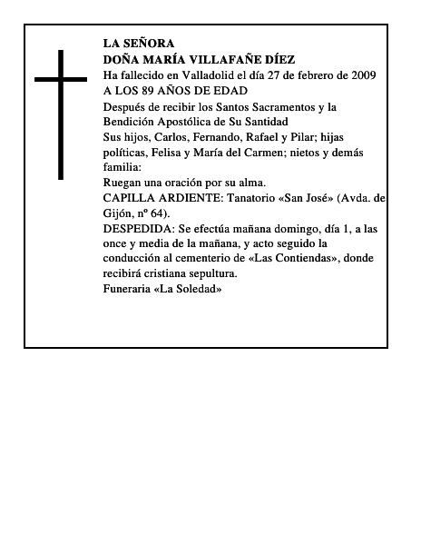 DOÑA MARÍA VILLAFAÑE DÍEZ