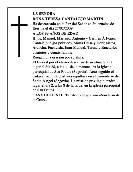DOÑA TERESA CANTALEJO MARTÍN