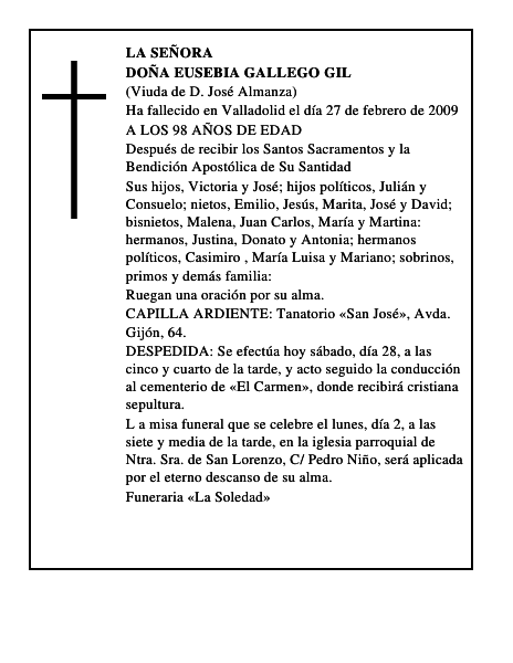 DOÑA EUSEBIA GALLEGO GIL