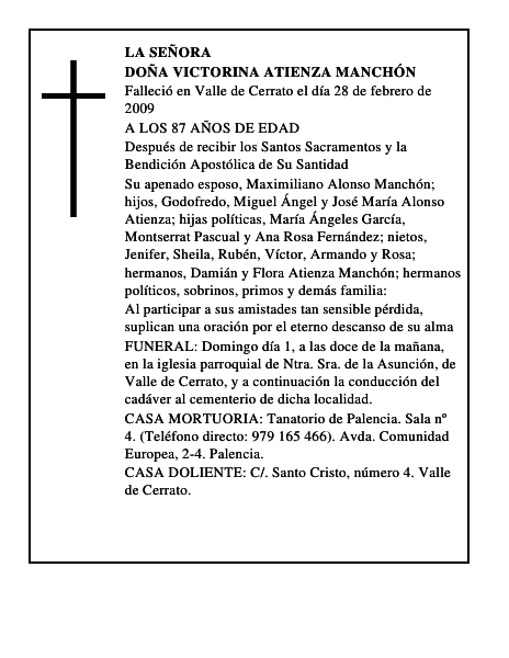 DOÑA VICTORINA ATIENZA MANCHÓN