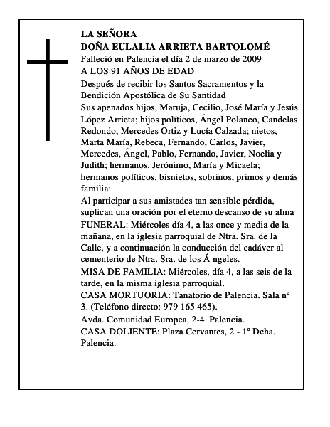 DOÑA EULALIA ARRIETA BARTOLOMÉ