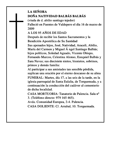 DOÑA NATIVIDAD BALBÁS BALBÁS