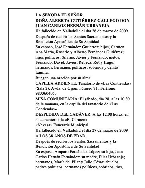 DOÑA ALBERTA GUTIÉRREZ GALLEGO DON JUAN CARLOS HERNÁN URBANEJA