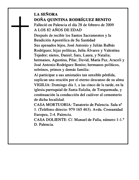 DOÑA QUINTINA RODRÍGUEZ BENITO