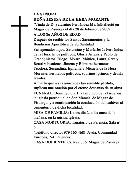 DOÑA JESUSA DE LA HERA MORANTE
