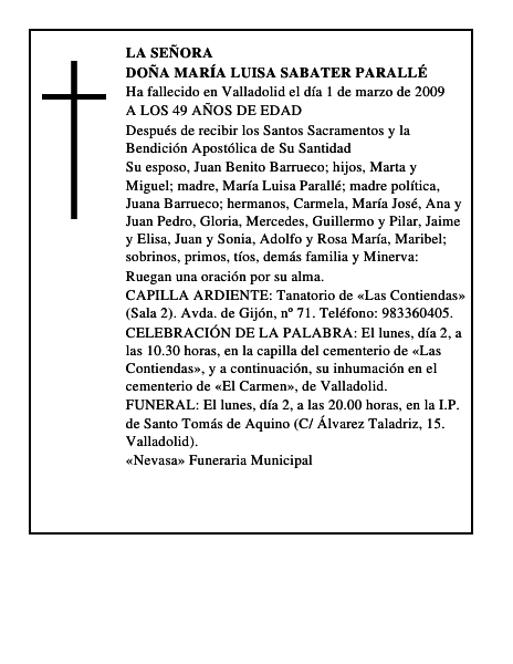 DOÑA MARÍA LUISA SABATER PARALLÉ