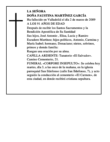 DOÑA FAUSTINA MARTÍNEZ GARCÍA