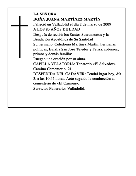 DOÑA JUANA MARTÍNEZ MARTÍN