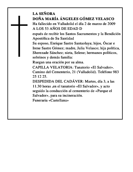 DOÑA MARÍA ÁNGELES GÓMEZ VELASCO