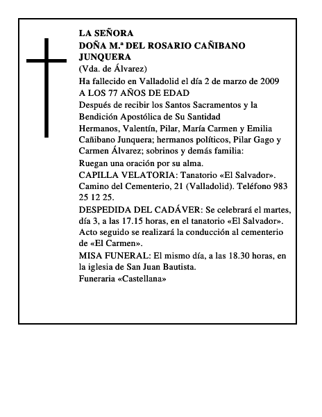 DOÑA M.ª DEL ROSARIO CAÑIBANO JUNQUERA