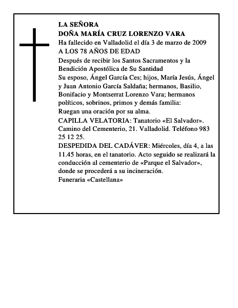 DOÑA MARÍA CRUZ LORENZO VARA