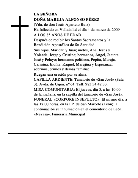 DOÑA MARUJA ALFONSO PÉREZ