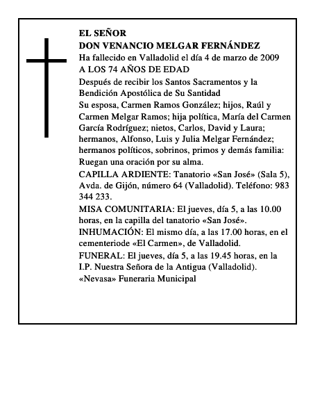 DON VENANCIO MELGAR FERNÁNDEZ