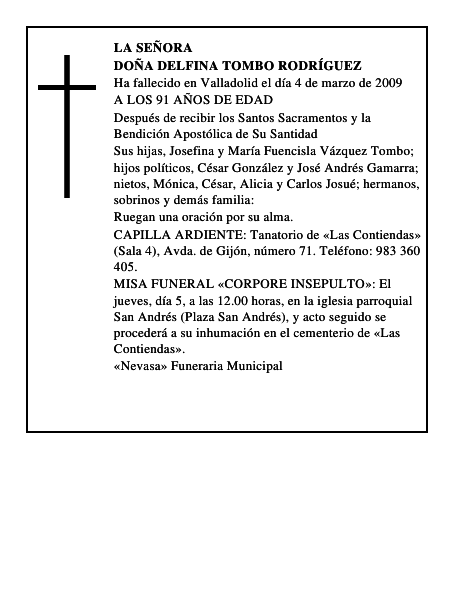 DOÑA DELFINA TOMBO RODRÍGUEZ