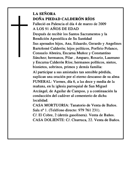 DOÑA PIEDAD CALDERÓN RÍOS