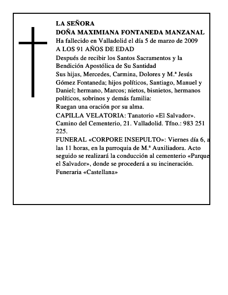 DOÑA MAXIMIANA FONTANEDA MANZANAL