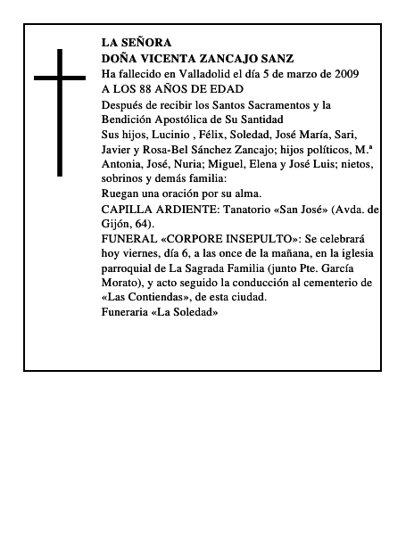 DOÑA VICENTA ZANCAJO SANZ