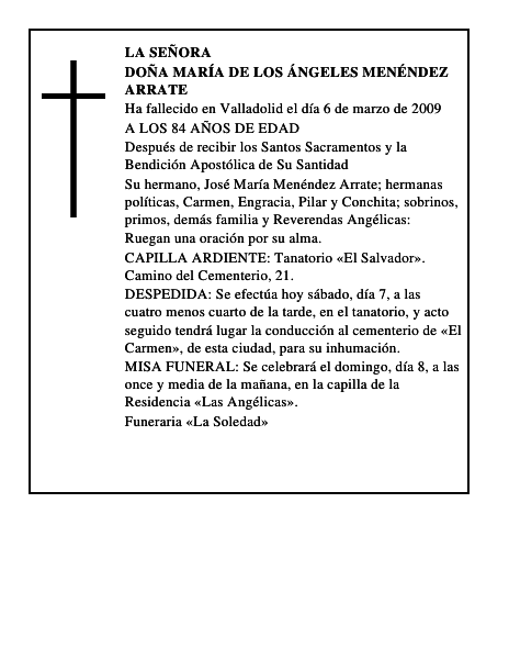 DOÑA MARÍA DE LOS ÁNGELES MENÉNDEZ ARRATE