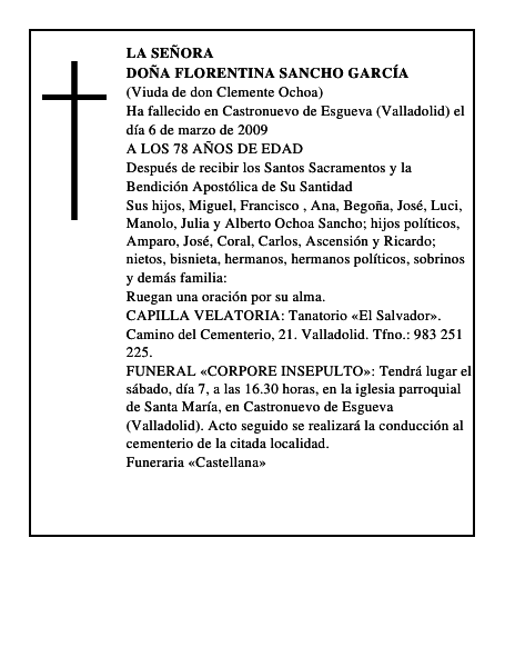 DOÑA FLORENTINA SANCHO GARCÍA
