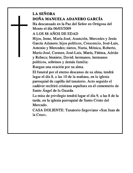 DOÑA MANUELA ADANERO GARCÍA