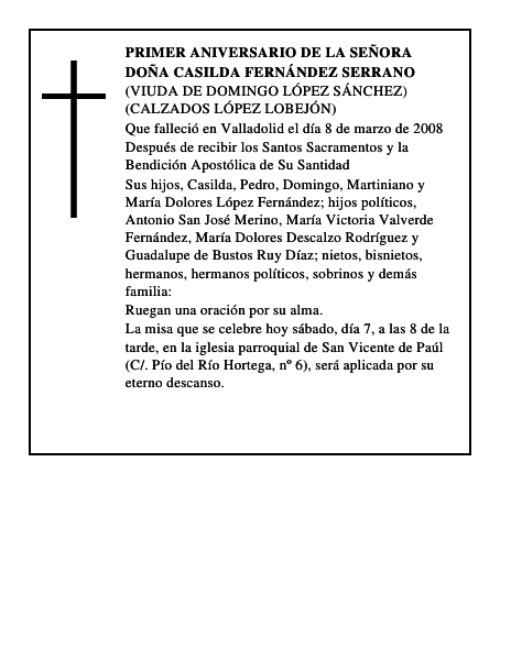 DOÑA CASILDA FERNÁNDEZ SERRANO