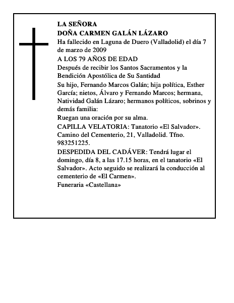 DOÑA CARMEN GALÁN LÁZARO