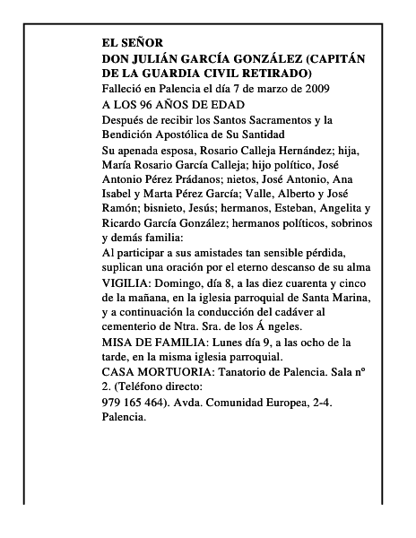 DON JULIÁN GARCÍA GONZÁLEZ (CAPITÁN DE LA GUARDIA CIVIL RETIRADO)