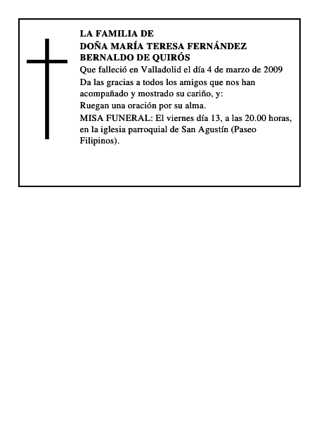 DOÑA MARÍA TERESA FERNÁNDEZ BERNALDO DE QUIRÓS