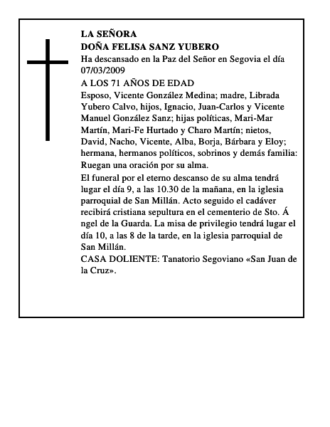 DOÑA FELISA SANZ YUBERO