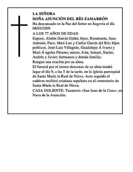 DOÑA ASUNCIÓN DEL RÍO ZAMARRÓN
