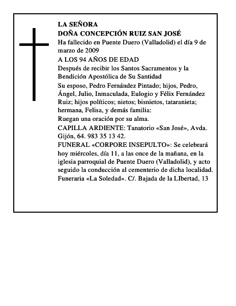 DOÑA CONCEPCIÓN RUIZ SAN JOSÉ