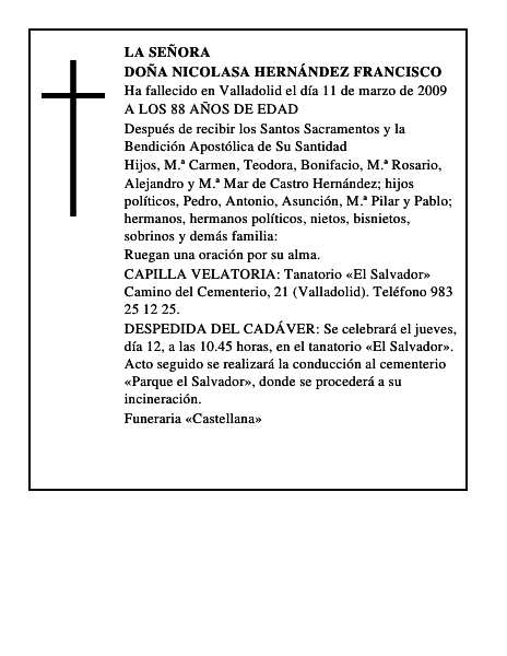 DOÑA NICOLASA HERNÁNDEZ FRANCISCO