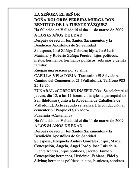 DOÑA DOLORES PEREIRA MURGA DON BENITICO DE LA FUENTE VÁZQUEZ