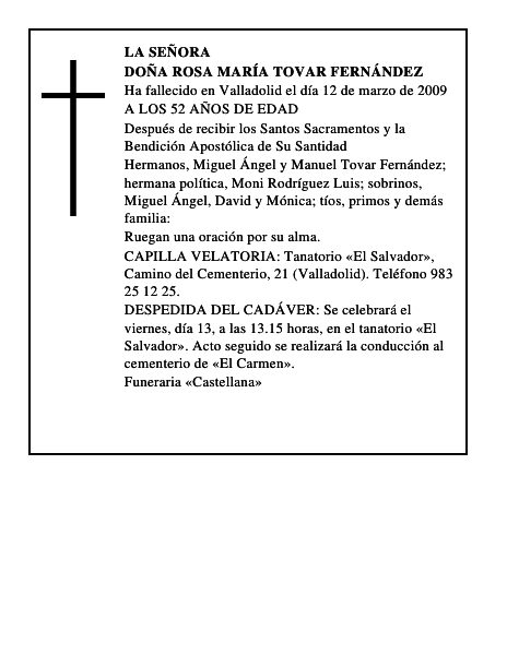 DOÑA ROSA MARÍA TOVAR FERNÁNDEZ