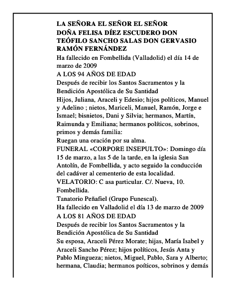 DOÑA FELISA DÍEZ ESCUDERO DON TEÓFILO SANCHO SALAS DON GERVASIO RAMÓN FERNÁNDEZ
