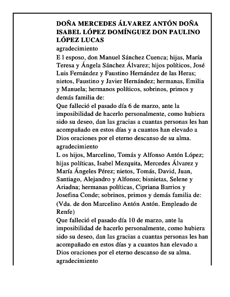 DOÑA MERCEDES ÁLVAREZ ANTÓN DOÑA ISABEL LÓPEZ DOMÍNGUEZ DON PAULINO LÓPEZ LUCAS