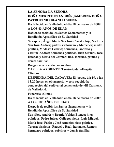 DOÑA MERCEDES ANDRÉS JAMBRINA DOÑA PATROCINIO BLANCO SUENA