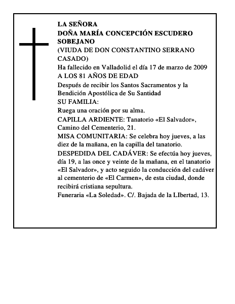 DOÑA MARÍA CONCEPCIÓN ESCUDERO SOBEJANO