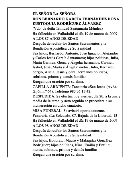 DON BERNARDO GARCÍA FERNÁNDEZ DOÑA EUSTOQUIA RODRÍGUEZ ÁLVAREZ